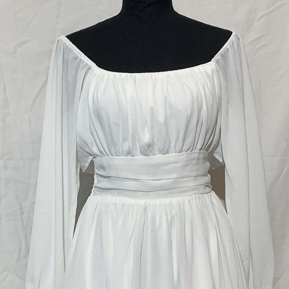 Forolav White Flowy Tie Back Dress Medium Bridal Shower Bride - Picture 3 of 9